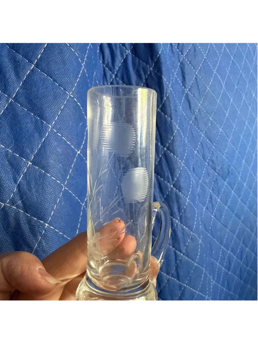 Vintage Set of 4 Clear Glass shot glasses with Gold Rim and Etched Floral